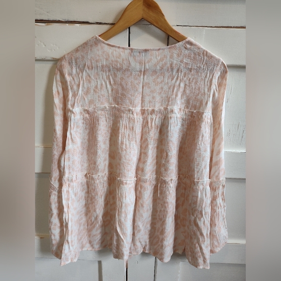 New Directions Women's Baby Doll Pink Leopard  Top | Long Bell Sleeves | XL - Picture 2 of 6